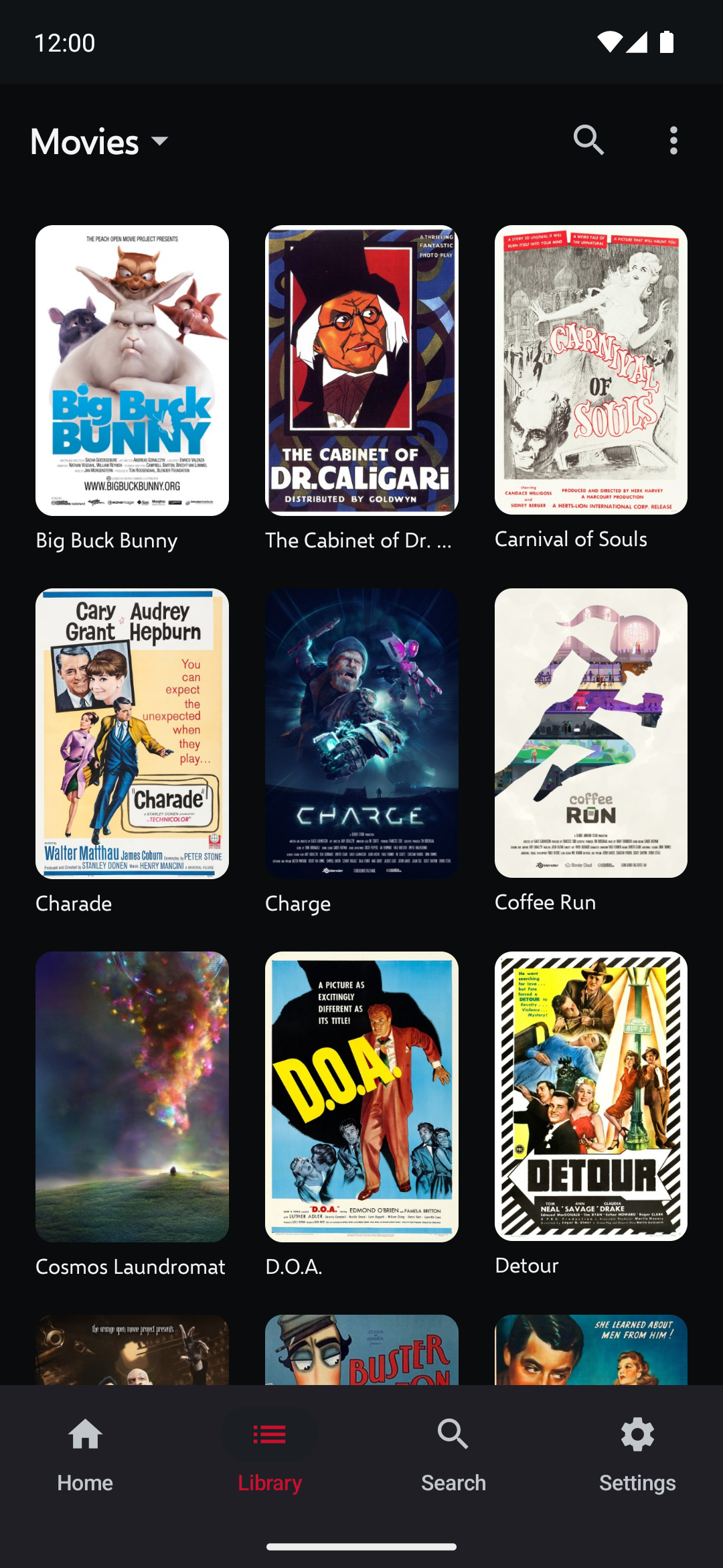 The Navarre phone app showing a library of films.
